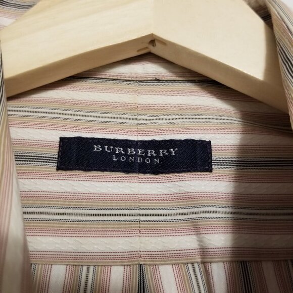 BURBERRY London Button up Shirt Mens 16.5R Cotton Multicolor Stripes Office - Picture 3 of 10